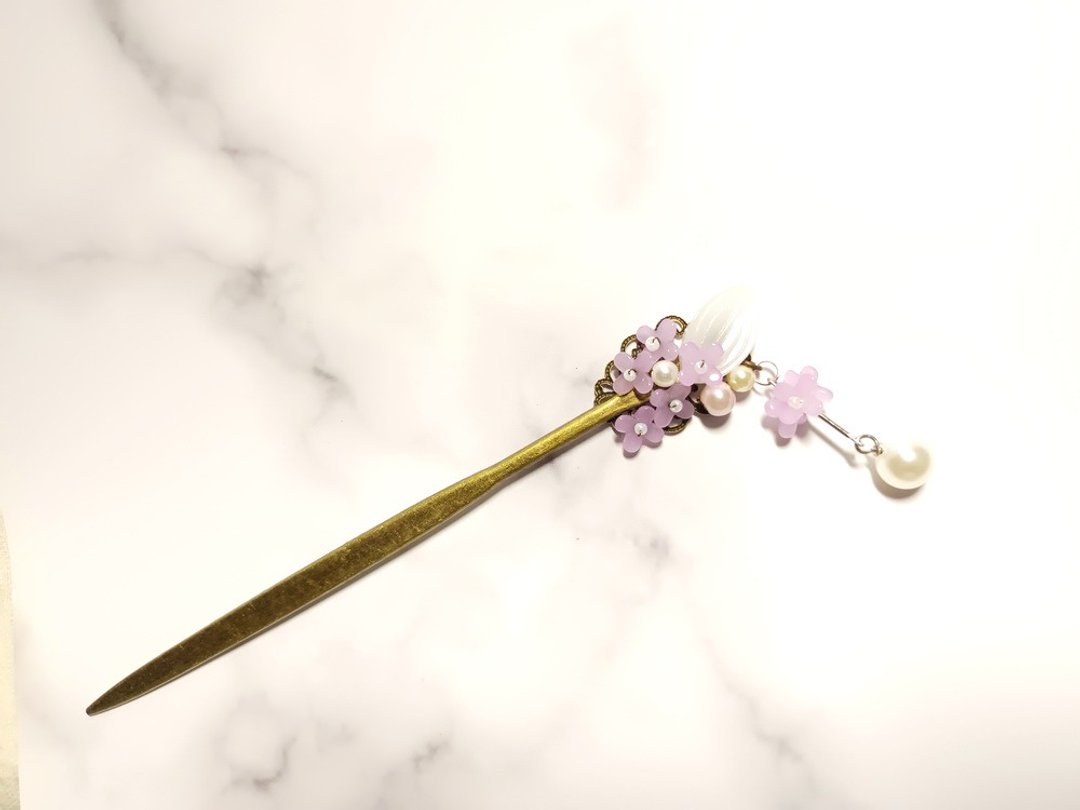 思念的季节 桂花 浅紫 发簪 造型 / 可 流苏,无流苏,两款择一 - 发饰 - 其他材质 紫色