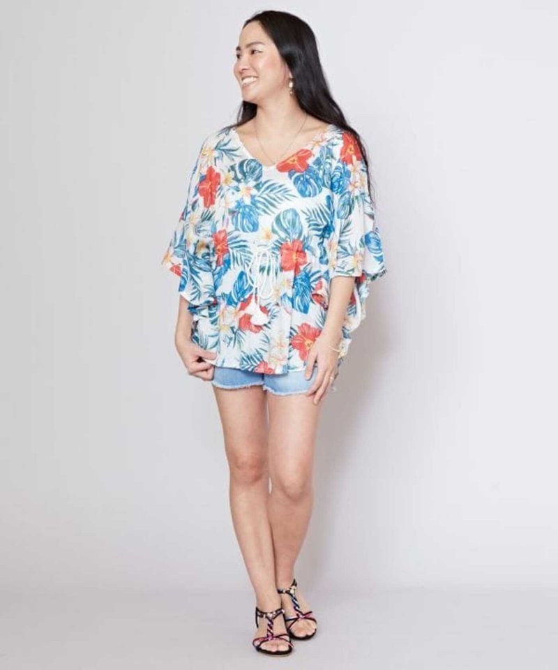 【热门预购】抗UV 海风花语夏威夷印花斗篷式上衣 (2色) 4IA-5230 - 女装上衣 - 棉．麻 