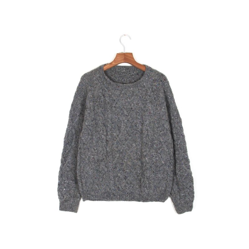 【蛋植物古着】灰色剪影粗针织麻花古着毛衣 - 男装针织衫/毛衣 - 羊毛 灰色
