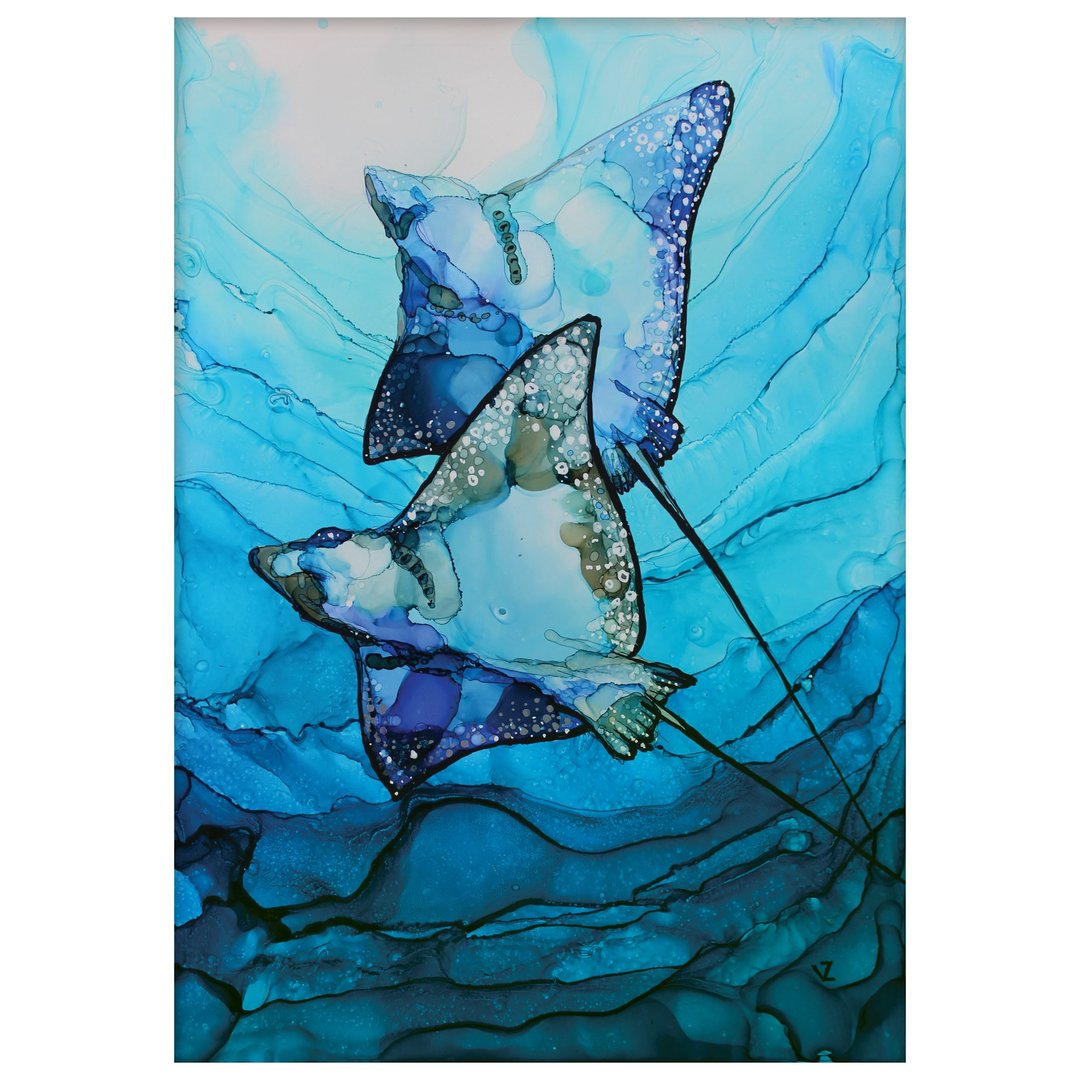 绘画黄貂鱼 墙上的手工绘画 海上海洋 - 墙贴/壁贴 - 纸 蓝色