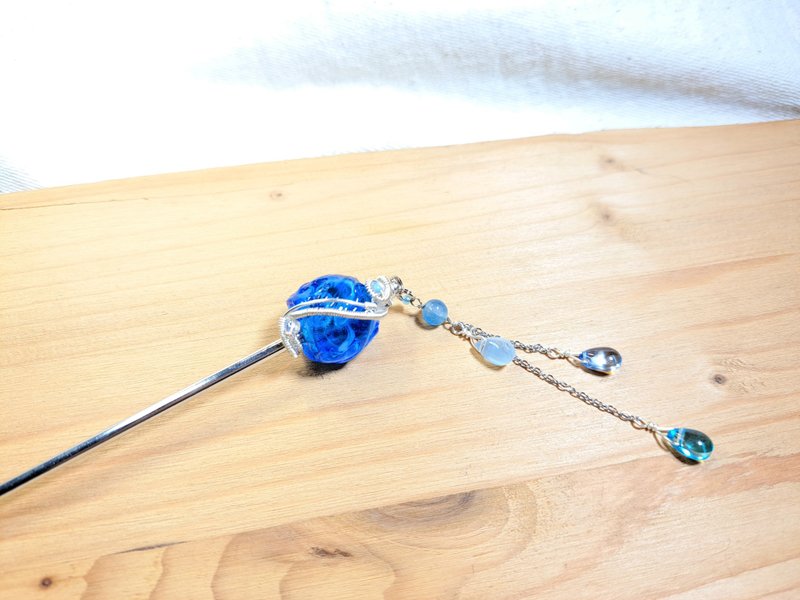 柚子林手工琉璃 - 随心所欲系列 - 顺流 - 发簪 - 不规则琉璃珠 - 其他 - 琉璃 蓝色