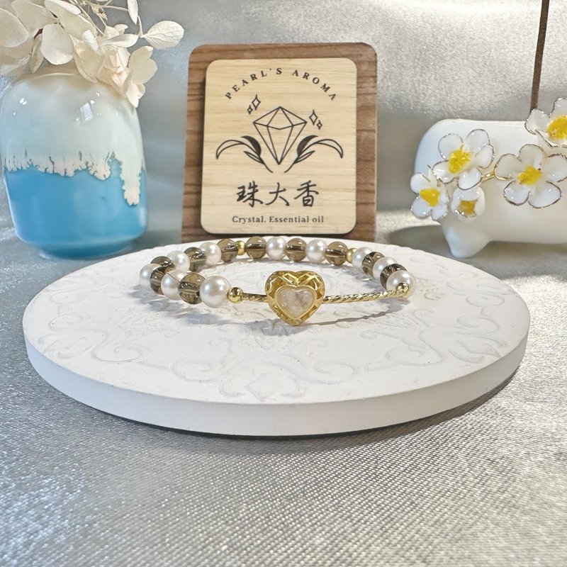 心月光曦 — 印度月光石心型银饰・茶晶・贝珠・925纯银 - 手链/手环 - 水晶 咖啡色