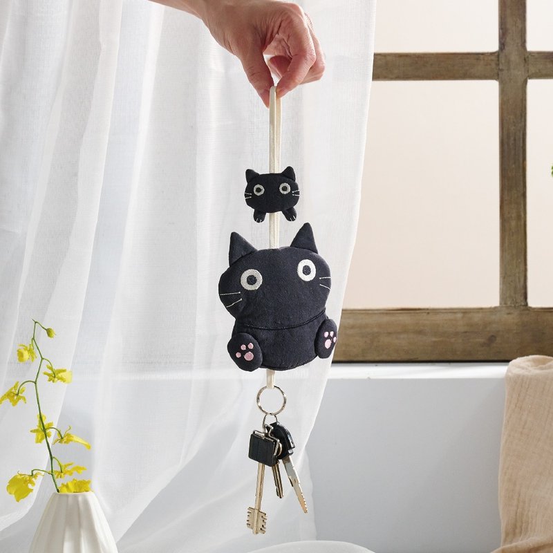 小黑猫随行钥匙包 - 钥匙链/钥匙包 - 棉．麻 