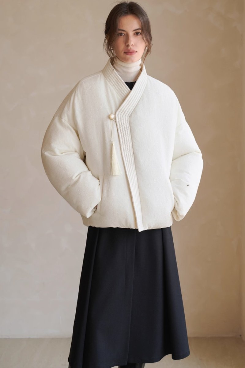 新中式极简 提花优雅保暖羽绒服 - 女装上衣 - 其他材质 白色