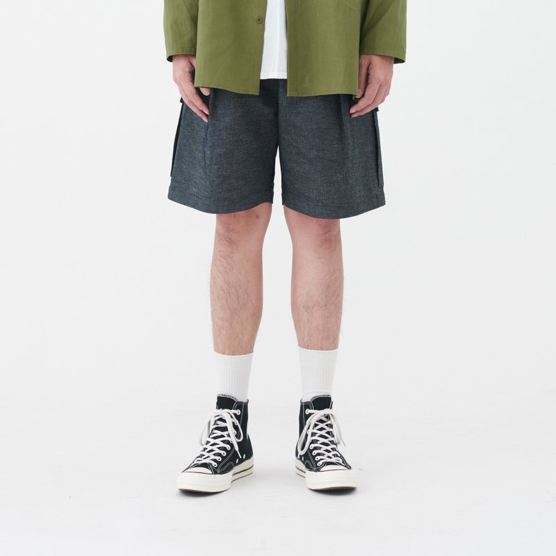 TRAN - 丹宁后口袋短裤 - 男士长裤 - 棉．麻 蓝色