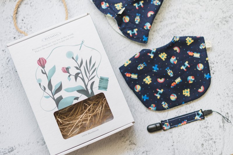 玩具方程式 弥月礼盒组 - 满月礼盒 - 棉．麻 蓝色