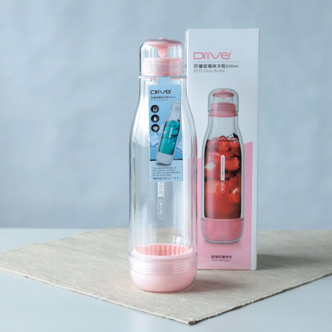 【福利品 5 折起】Driver 防撞玻璃水瓶500ml-粉红 - 水瓶/水壶 - 玻璃 粉红色