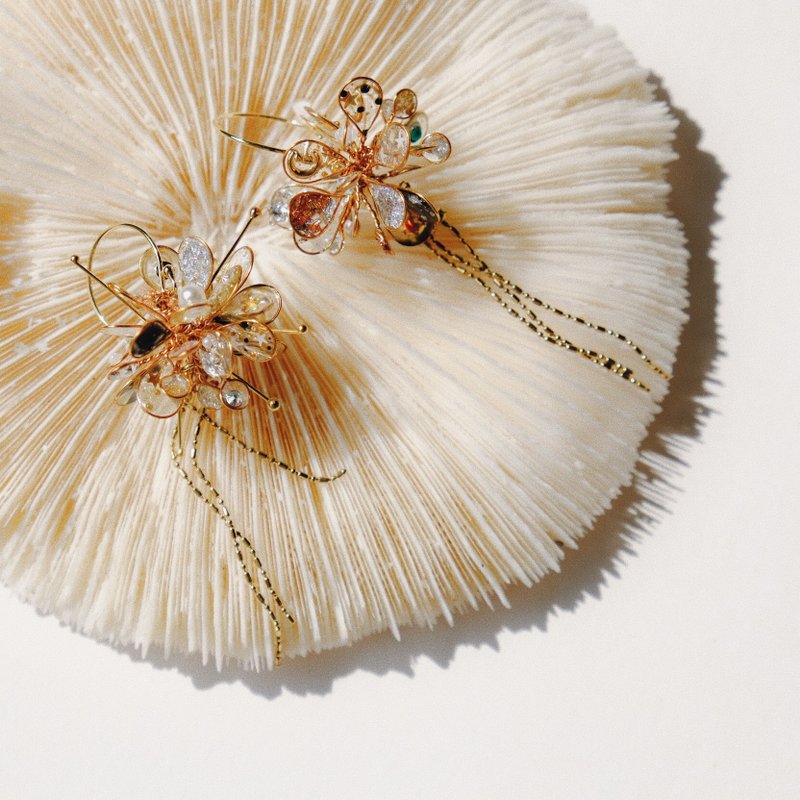 闪闪亮亮 /单边造型手工设计树脂耳环垂吊款/earring/accessorie - 耳环/耳夹 - 其他材质 金色