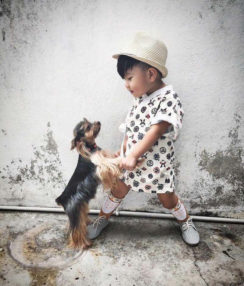 Japanese Cotton Boy Kimono Yukata Top Takashi (Size L 3-4 years old) - 其他 - 棉．麻 蓝色