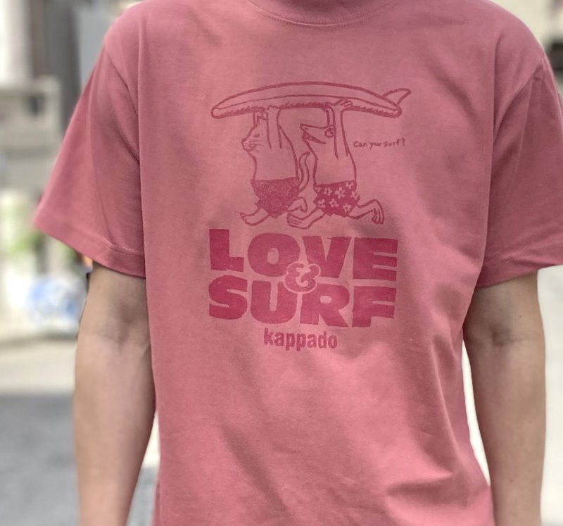 猫与青蛙T恤 朦胧粉色 男女皆可 - 女装 T 恤 - 棉．麻 粉红色