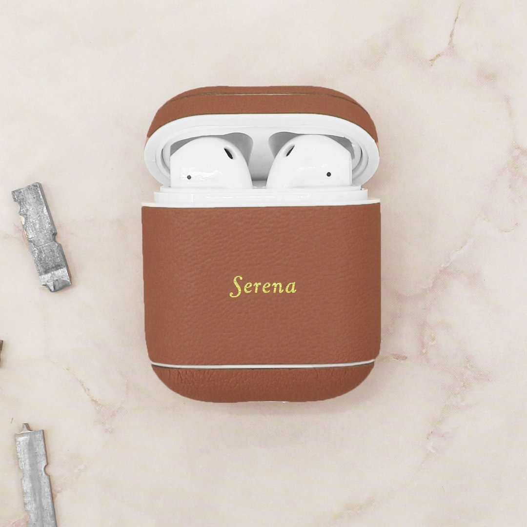 【换季特卖】真皮革咖啡色马卡龙AirPods收纳皮套/AirPod保护套 - 数码小物 - 真皮 咖啡色