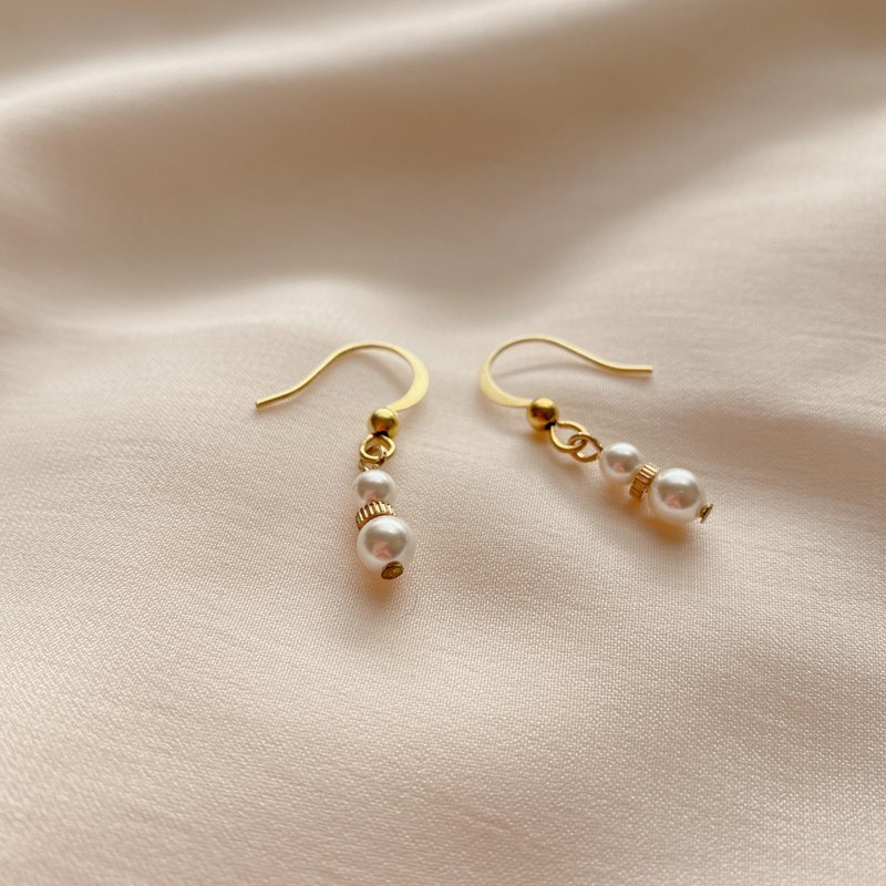 纯真 -珍珠黄铜耳环-可改夹 - 耳环/耳夹 - 铜/黄铜 多色