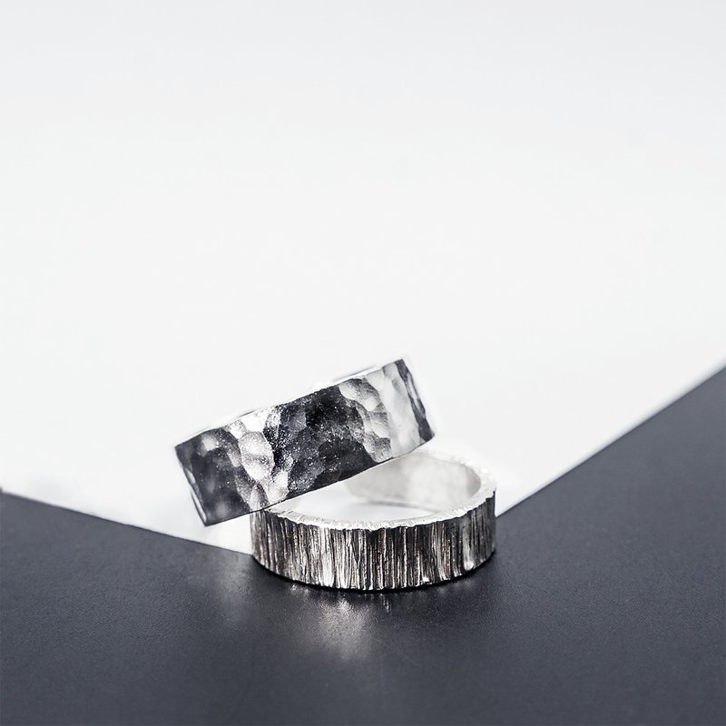 【职人金工系列】锻敲扳指银戒-可定制刻字 - 戒指 - 银 