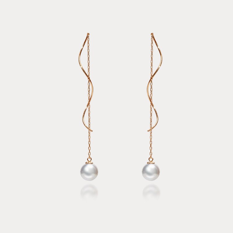 Waltz | 7-7.5mm 曲线K金链AKOYA耳环 - 耳环/耳夹 - 珍珠 金色