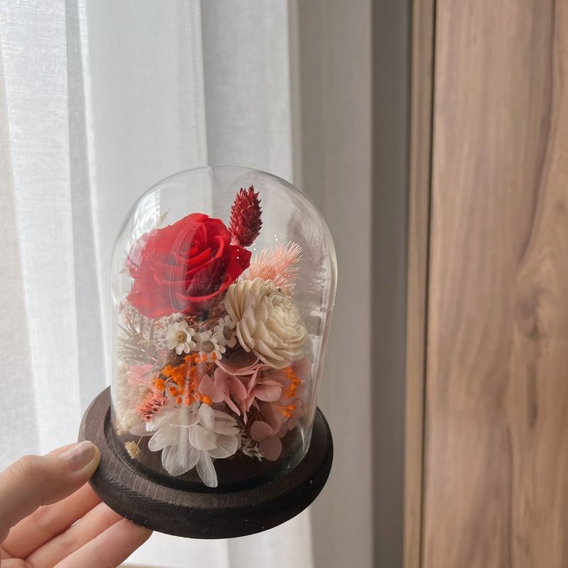 【古典复古红花盅】深木底座 永生玫瑰花盅 情人节礼物 生日礼物 - 干燥花/捧花 - 植物．花 