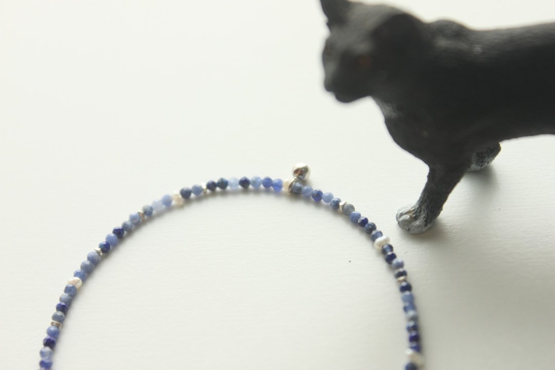【纯银极细手链】青金石/蓝宝石/蓝晶石/设计师手作商品 - 手链/手环 - 半宝石 蓝色