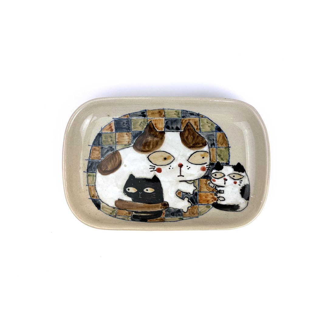 Nice Little Clay 长方盘 可爱猫 0302L-61 - 盘子/餐盘/盘架 - 陶 白色