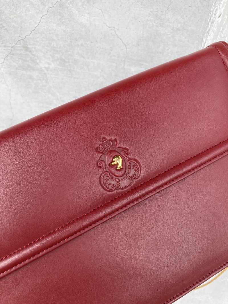 达克公爵 Duck&Duchess 绝版 红 翻盖 金logo 链带包 古董包 复古 - 侧背包/斜挎包 - 真皮 红色