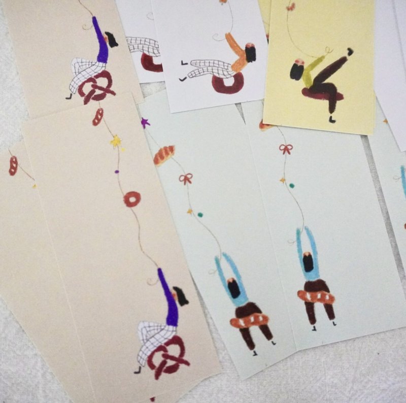 风铃小人 塩系蠟筆畫 手帳飾り 長形 便簽套組 - 纸胶带 - 纸 多色