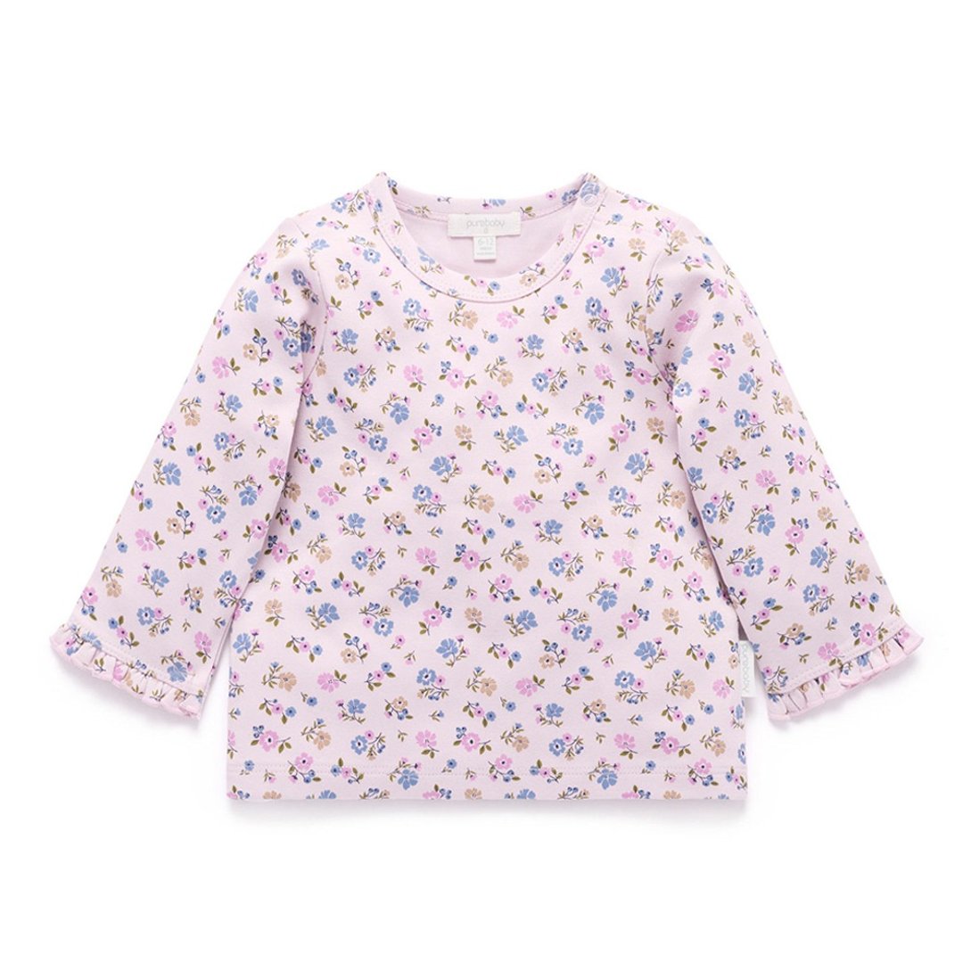 澳洲Purebaby有机棉女童长袖上衣12M~5T 粉紫碎花 - 童装上衣 - 棉 