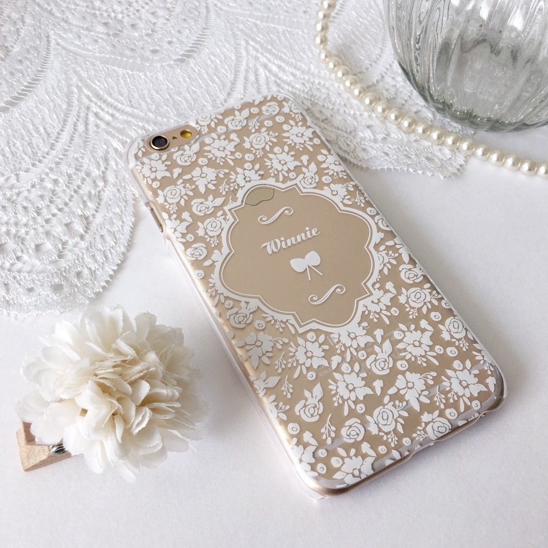 定制化名字 白色碎花图案 07 手机壳 iPhone X,  iPhone 8,  iPhone 8 Plus,  iPhone 7, iPhone 7 Plus, iphone 6/6S , iphone 6/6S PLUS, Samsung Galaxy Note 7 透明手机壳 - 手机壳/手机套 - 塑料 透明