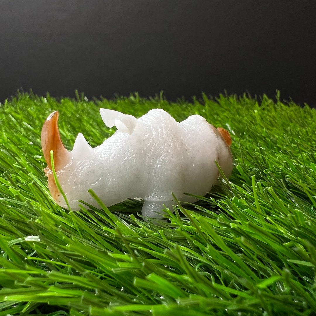 鸿运犀牛 | 白翡翠摆件 小萌宠 - 摆饰 - 玉石 白色