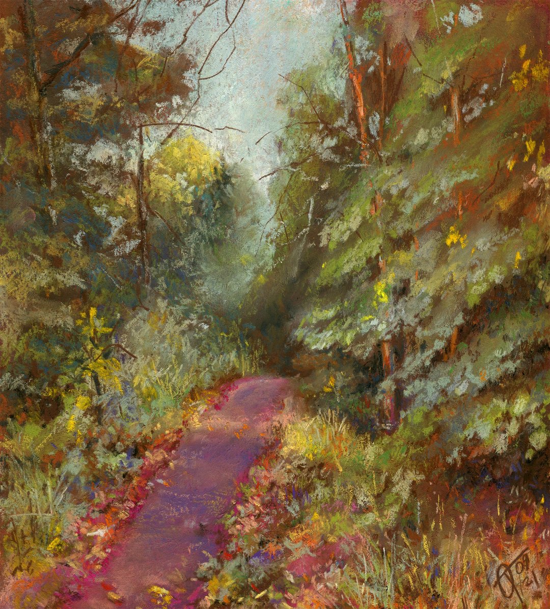 森林自然景观干粉彩画在彩色纸板上 30x30 厘米 - 墙贴/壁贴 - 其他材质 多色