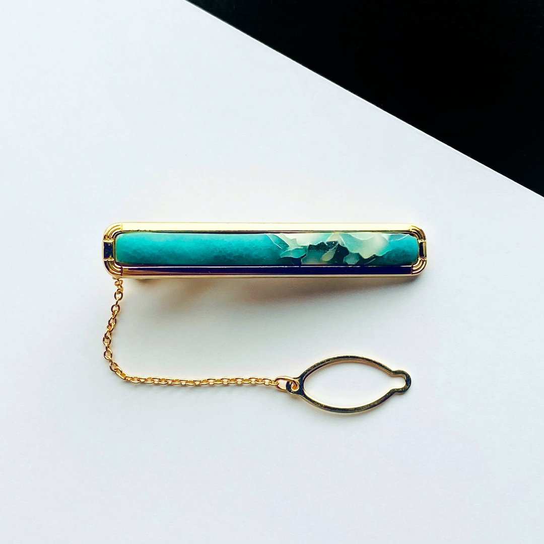 Frosted Cattleya [Jade Jade] Cloisonne Tie Clip Pure Silver Frosted Wired Cloisonne 18kgf - 领带/领带夹 - 其他材质 绿色