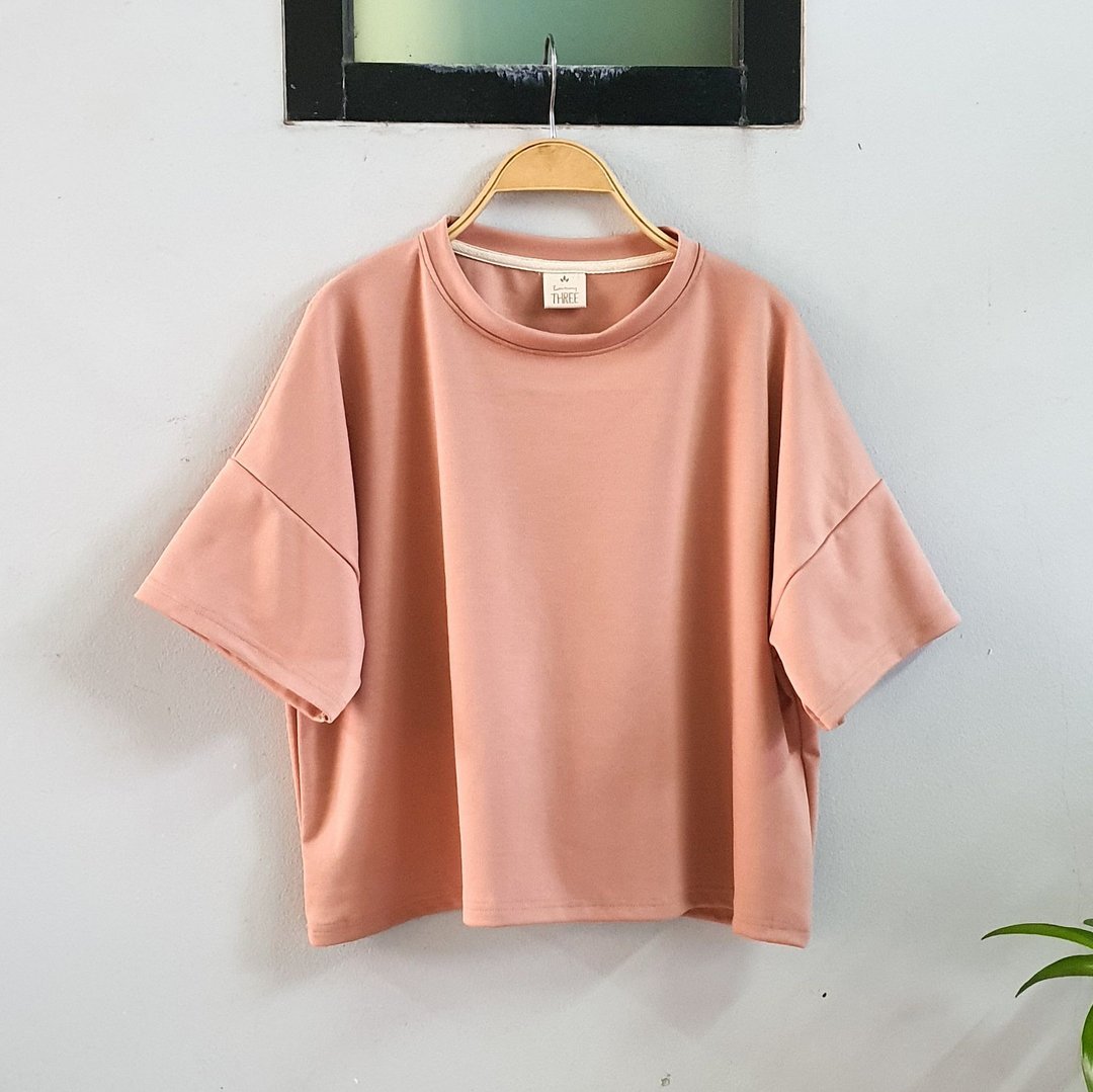 Simply T-shirt (Basic T-shirt/Short sleeved)- Coral - 女装 T 恤 - 棉．麻 橘色