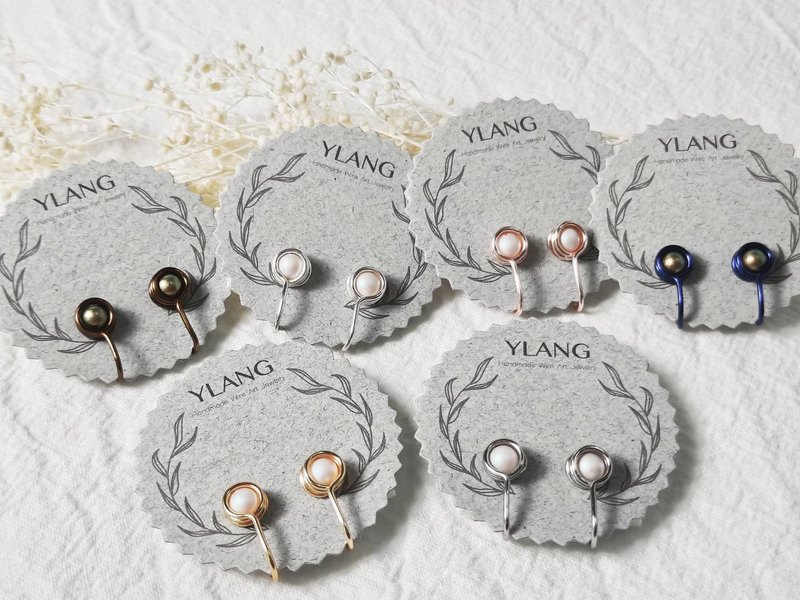 YLANG【手工无痛珍珠耳夹】无痛耳夹/Swarovski/艺术铜线 - 金工/饰品 - 其他金属 多色