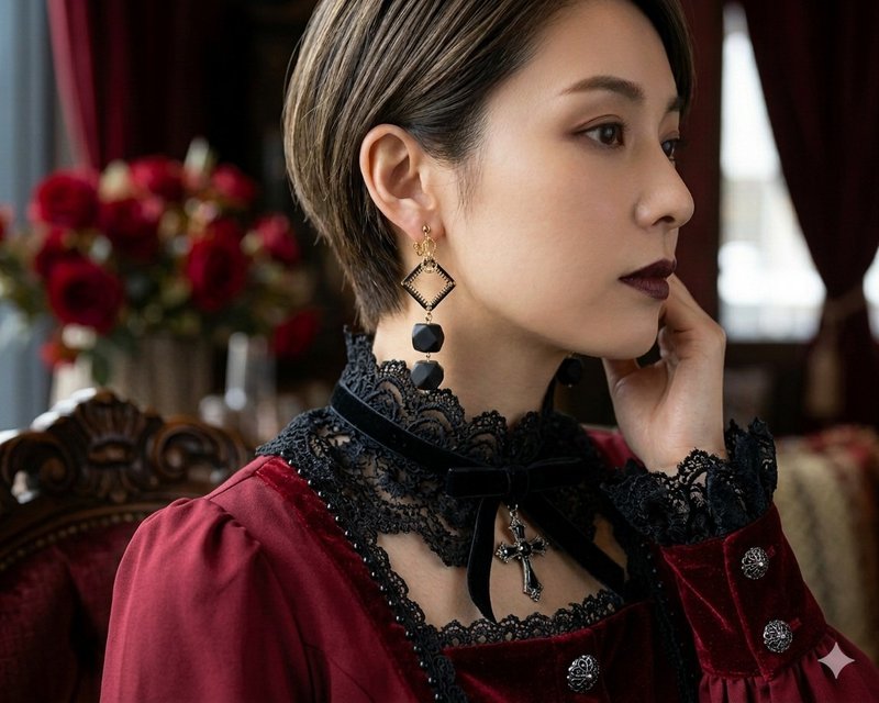 哥特风 黑金长耳环 - 耳环/耳夹 - 其他金属 黑色