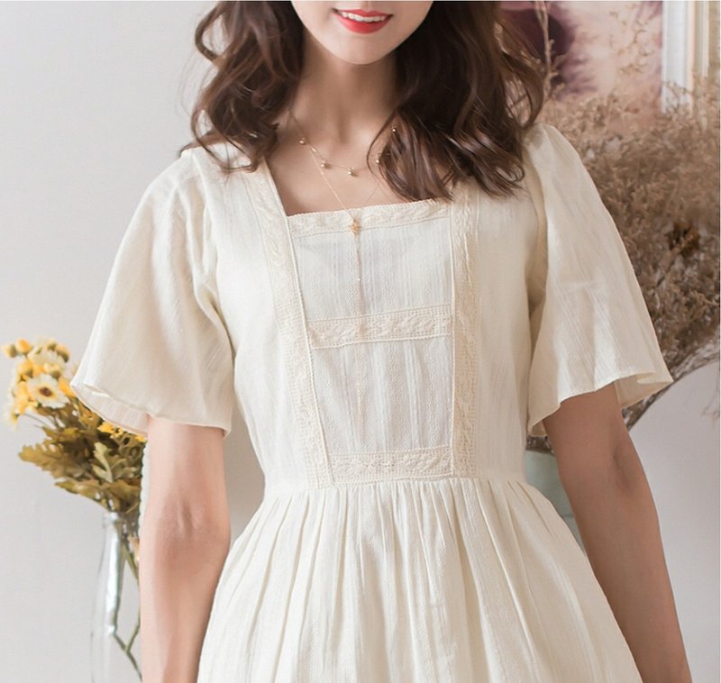 【手工制作】复古 唐顿庄园大码全棉布洋装/连衣裙 - 洋装/连衣裙 - 棉．麻 白色