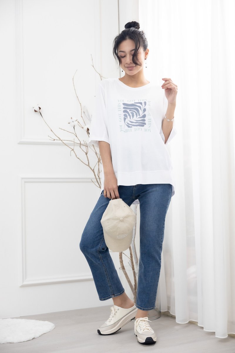 前短后长棉质短袖上衣 白色 - 女装 T 恤 - 其他材质 白色