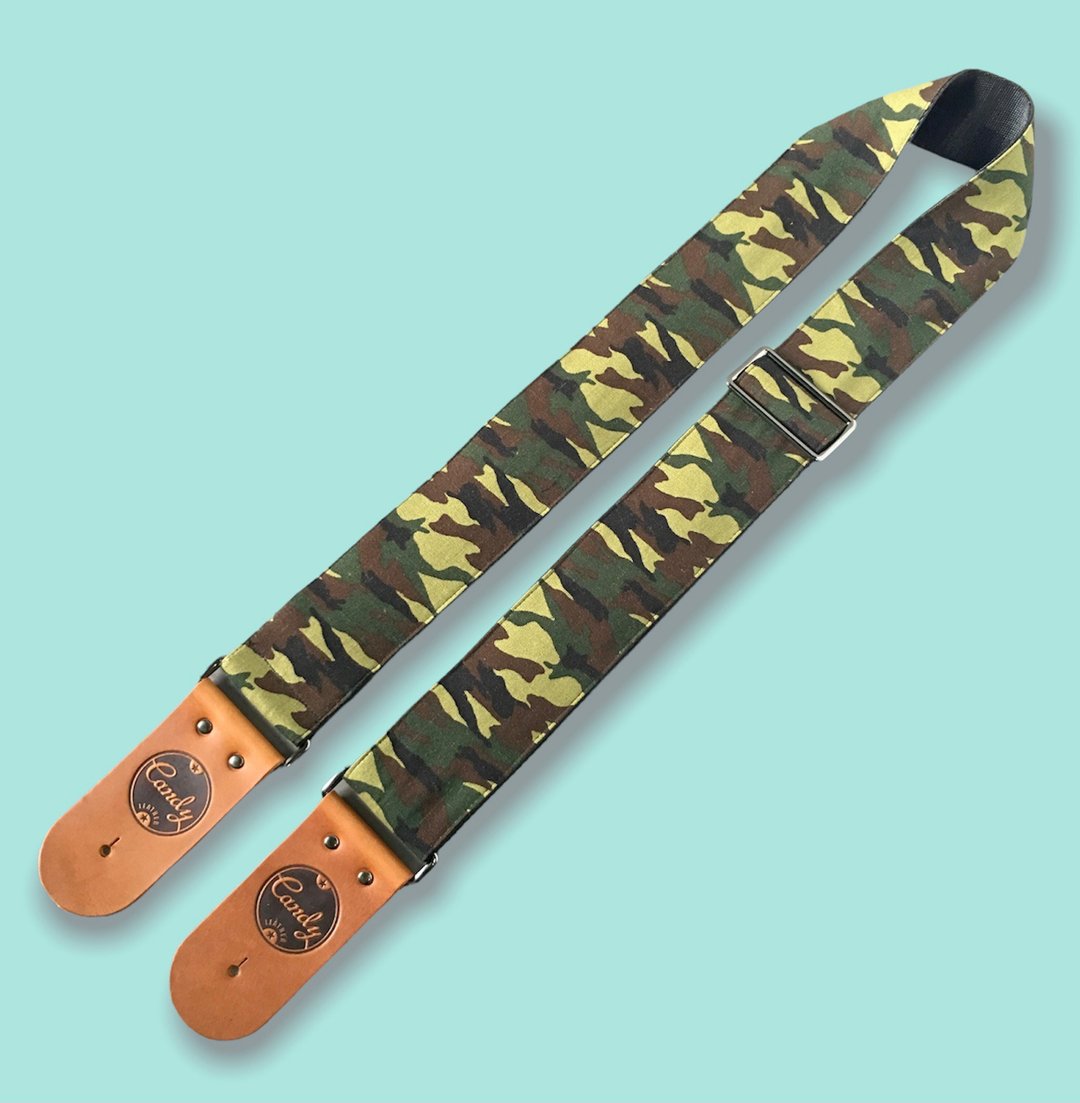 Green Camo Flag  Guitar Strap, Genuine Leather Guitar Strap - 其他 - 棉．麻 绿色