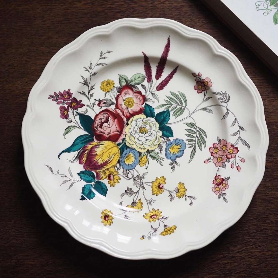 1960年英国 Spode Gainsborough 轮花形大餐盘 - 盘子/餐盘/盘架 - 陶 多色