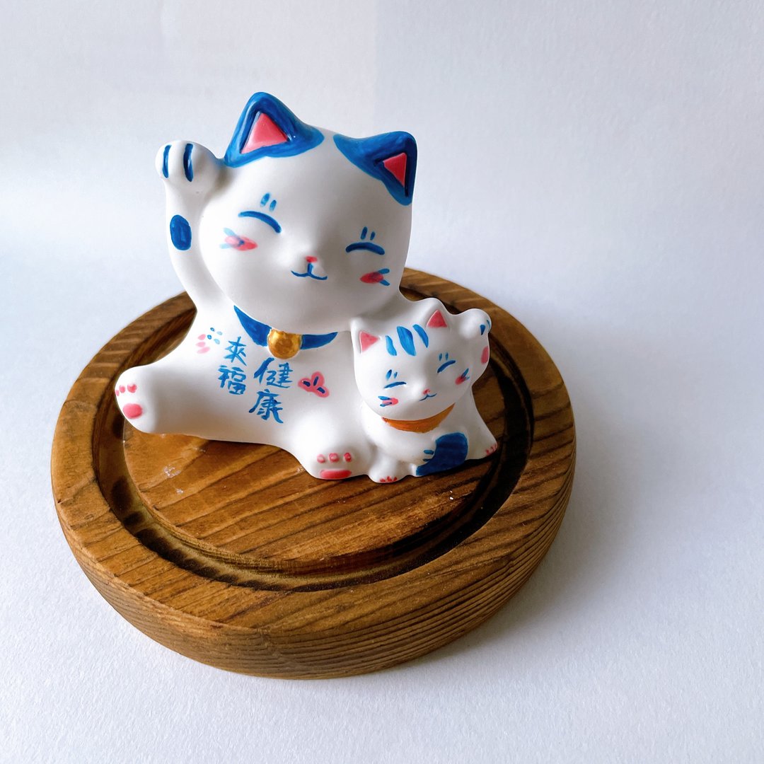 (百日宴礼物)健康双子招财猫扩香石 - 香薰/精油/线香 - 水泥 蓝色