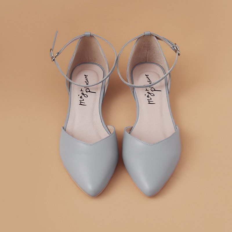 优雅日常鞋!倒V字显瘦足踝系带鞋  浅灰 全真皮 - 其他女款皮鞋 - 真皮 灰色