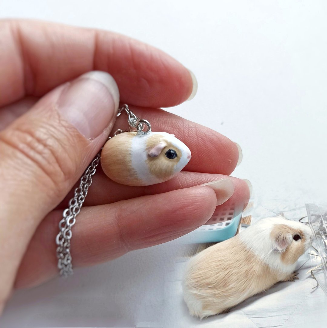 custom necklace smooth guinea pig portrait from photo  寵物 送禮 天竺鼠 項鍊 生日禮物 寵物 客製化 - 项链 - 塑料 