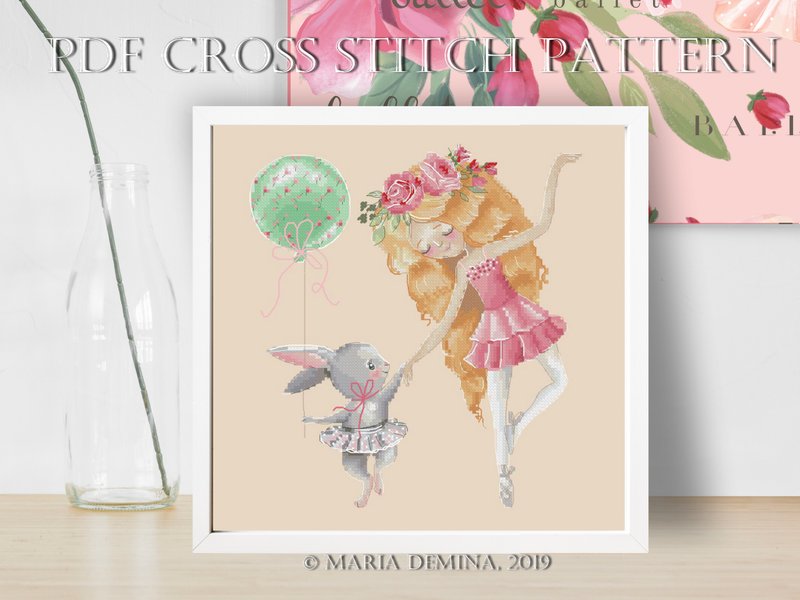 I Will Teach You Ballet PDF cross stitch pattern 芭蕾 女孩 兔子 十字绣 - 手工艺教程/工具书 - 其他材质 