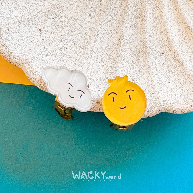 压克力耳环 耳夹 拥抱云朵的太阳 - 耳环/耳夹 - 压克力 