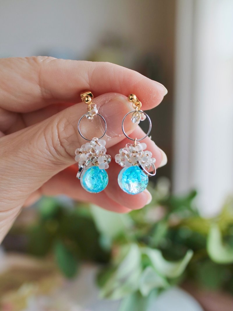 萤石玻璃耳环 - 耳环/耳夹 - 玻璃 蓝色