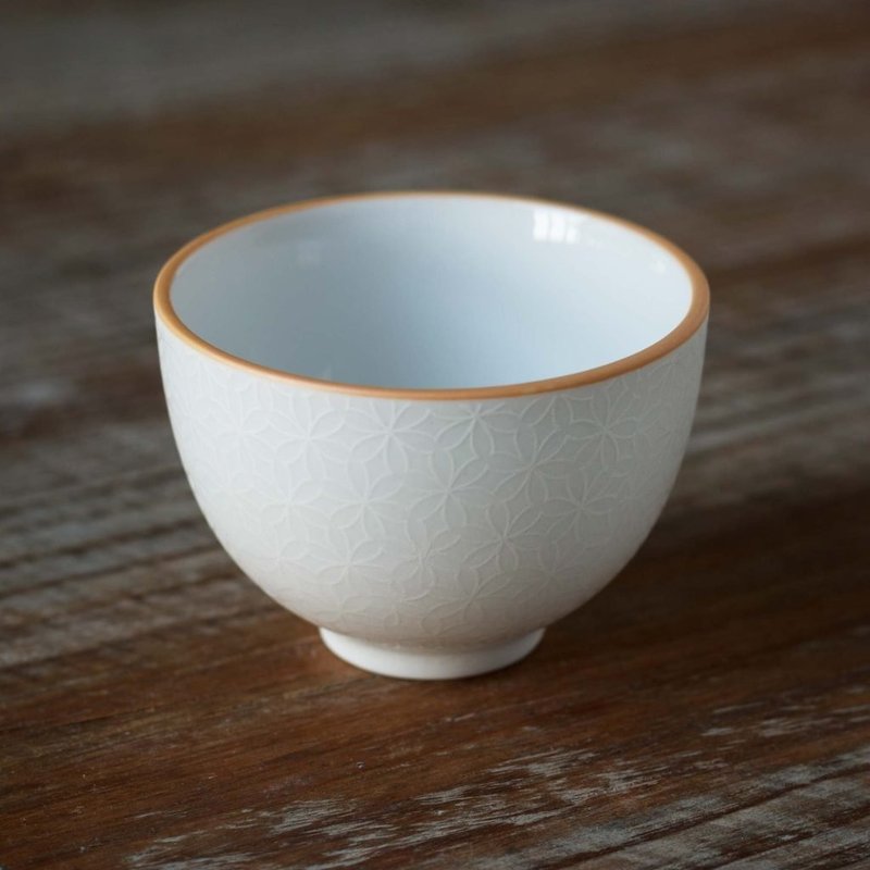 日本美浓烧 Yamatsu 春之花 おもだか 丸型汤呑 - 茶具/茶杯 - 陶 白色