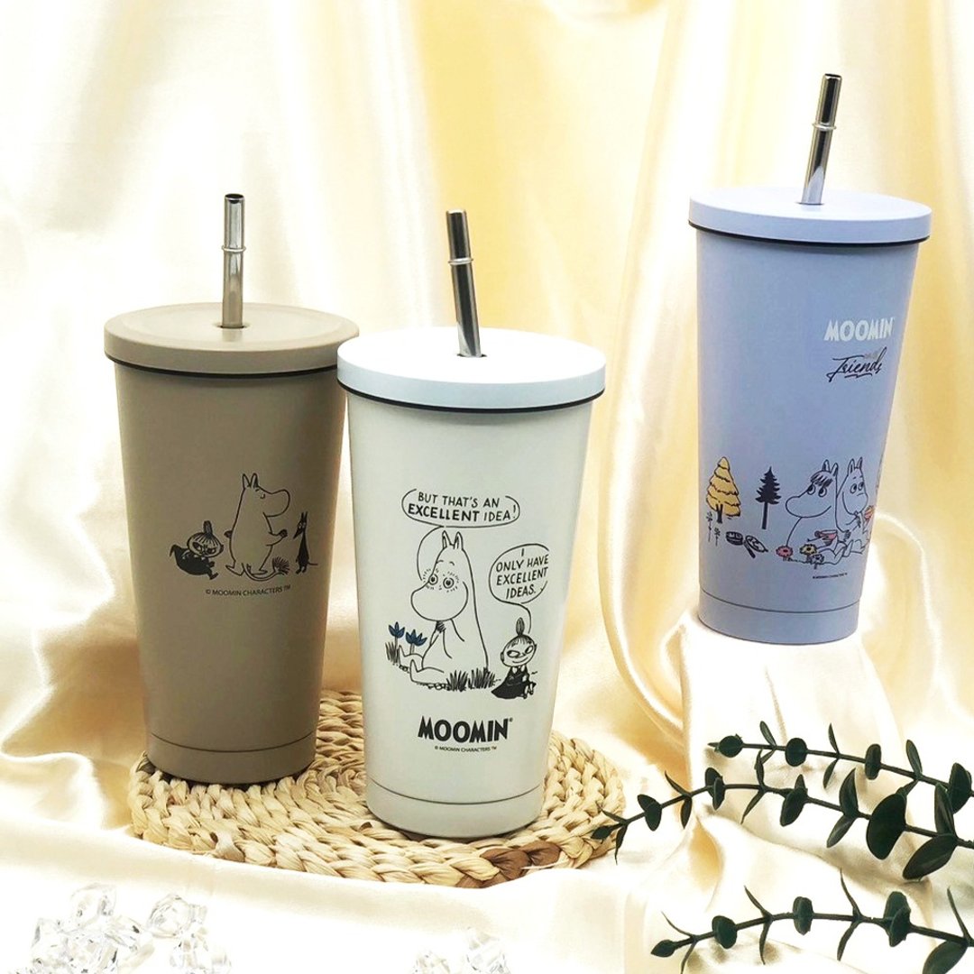 【MOOMIN】不锈钢吸管保温杯 莫兰迪色系 随行杯 - 保温瓶/保温杯 - 不锈钢 多色