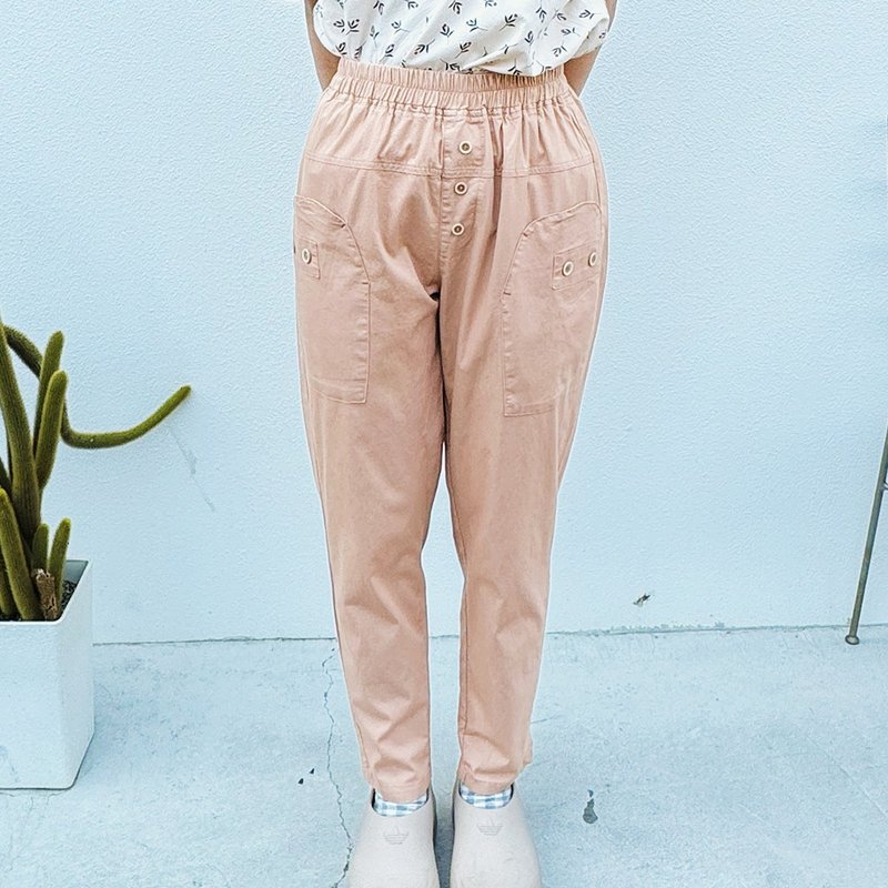 Hana Mokuba 松紧腰钮扣多口袋休闲长裤 - 女装长裤 - 其他材质 