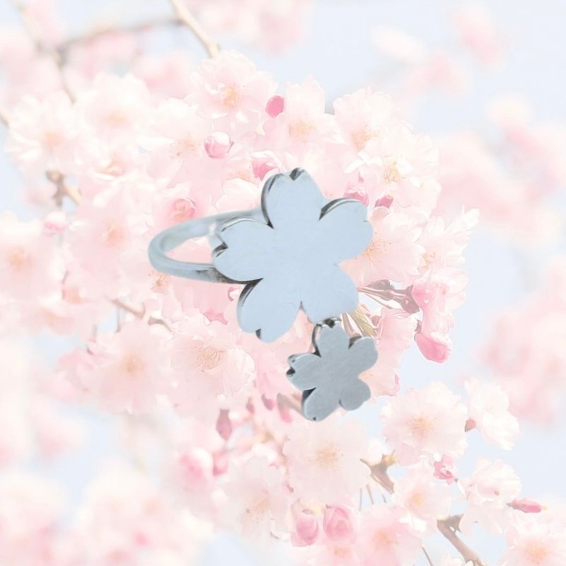 樱花戒指 925 银 - 戒指 - 银 银色