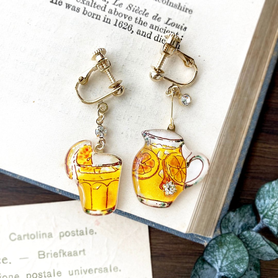 Orangejuice earring orange juice Clip-On - 耳环/耳夹 - 塑料 橘色