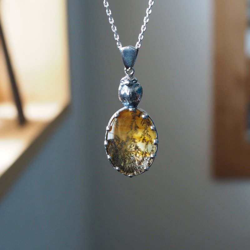 树枝状脉理水晶坠饰・鸟・银饰坠链 - 项链 - 纯银 银色