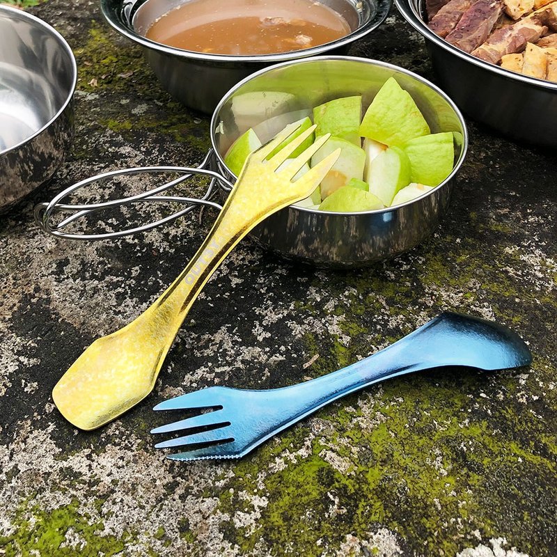 多功能纯钛冰晶双头匙叉二件组 - 餐刀/叉/匙组合 - 其他金属 多色