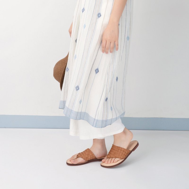 606 经典棕 手工编织 凉拖鞋 - 男女凉鞋 - 真皮 咖啡色