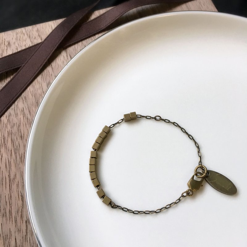 SAMEDi - 小方块复古手工细链-黄铜＋古铜 - 手链/手环 - 其他金属 咖啡色